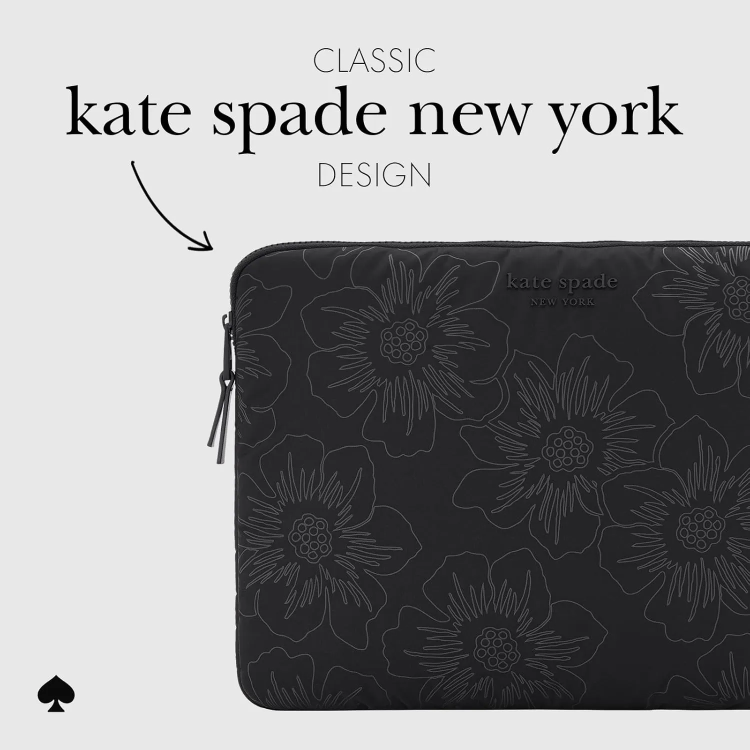 kate spade new york Puffer Laptop Sleeve 14 Inch - Reverse Hollyhock Black - Compatible with All MacBook M Series Devices up to 14 Inch
