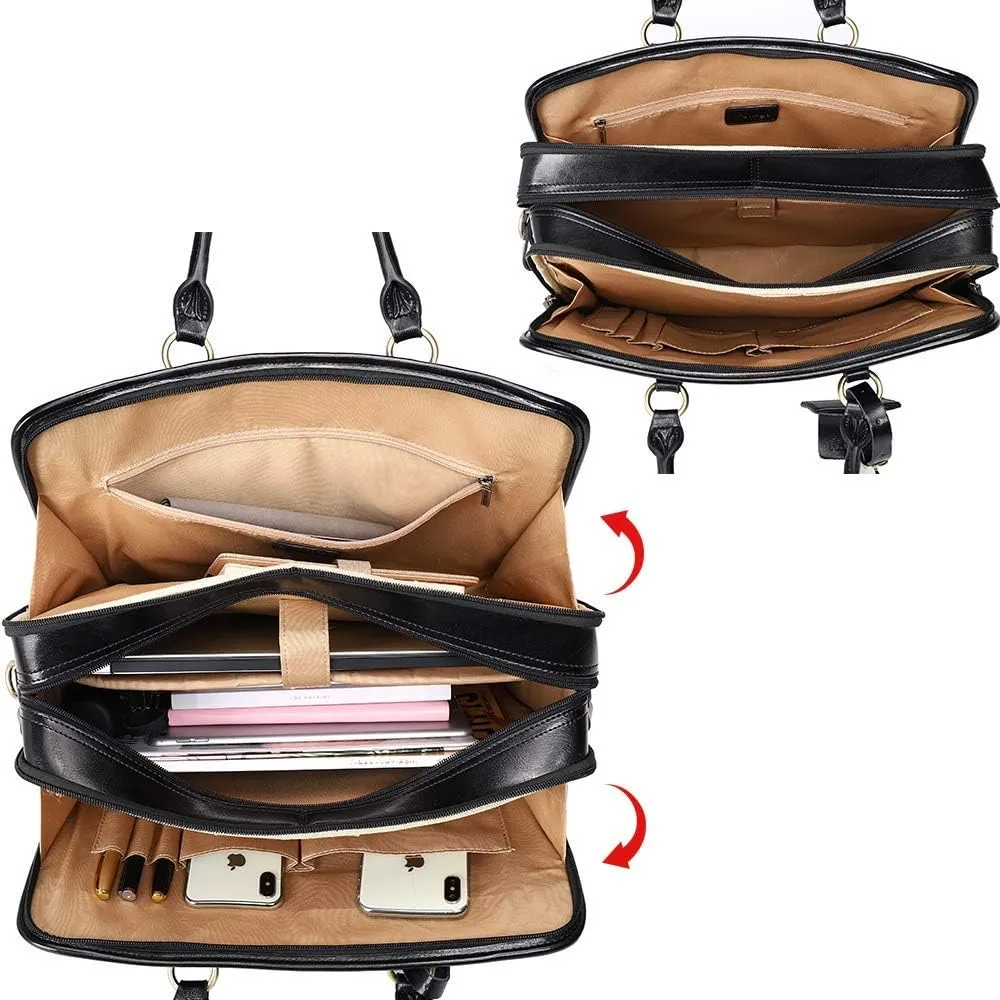 Kattee Genuine Leather Briefcase for Women, Large Capacity Laptop Bag with Luggage Tag