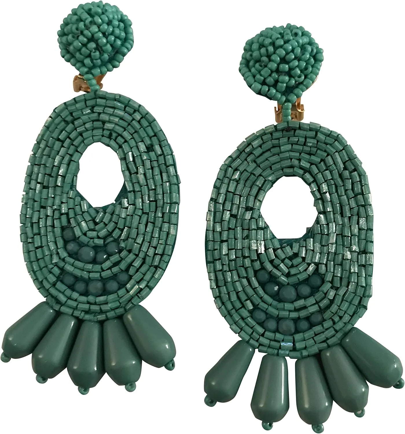 Kenneth Jay Lane, Faux Turquoise Seed Bead Oval Dangle Drop Earrings