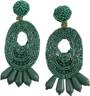 Kenneth Jay Lane, Faux Turquoise Seed Bead Oval Dangle Drop Earrings
