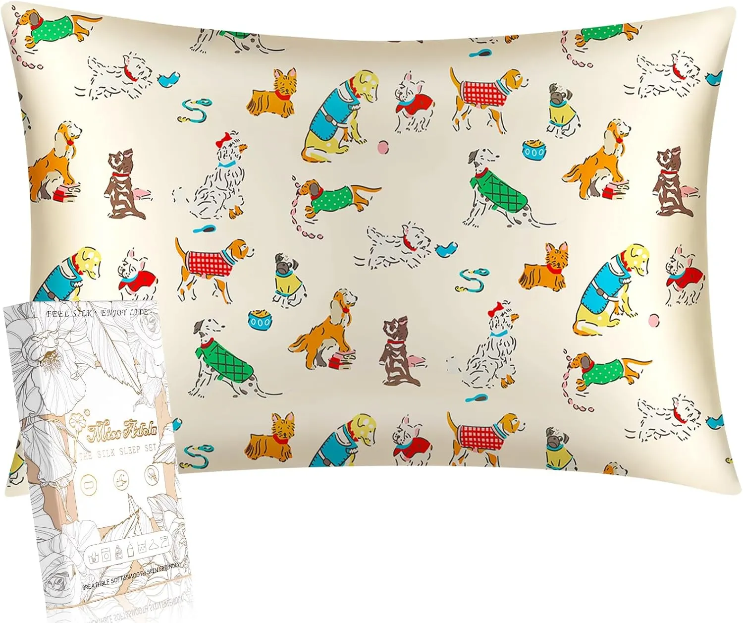 Kids Mulberry Silk Pillowcase - 30"x20" Queen Size, Cute Cartoon Kawaii Fun Pillowcase for Teens Boys Girls, Puppy Design