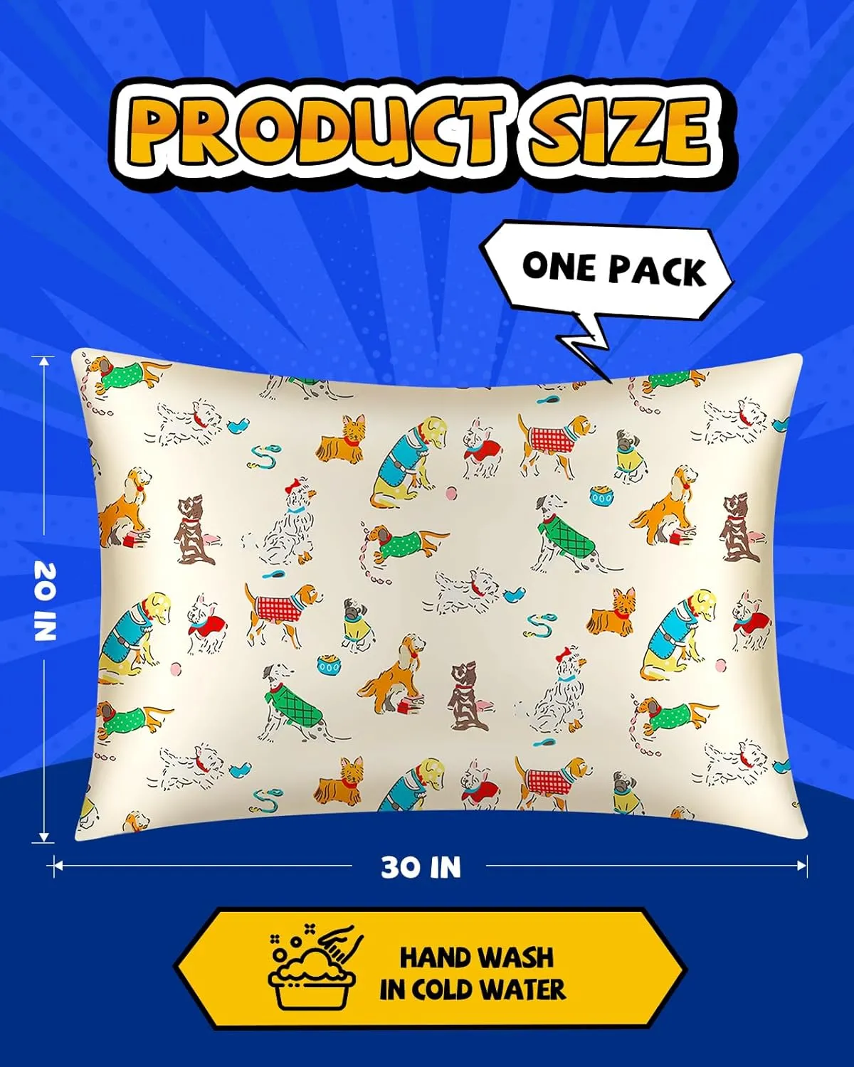 Kids Mulberry Silk Pillowcase - 30"x20" Queen Size, Cute Cartoon Kawaii Fun Pillowcase for Teens Boys Girls, Puppy Design