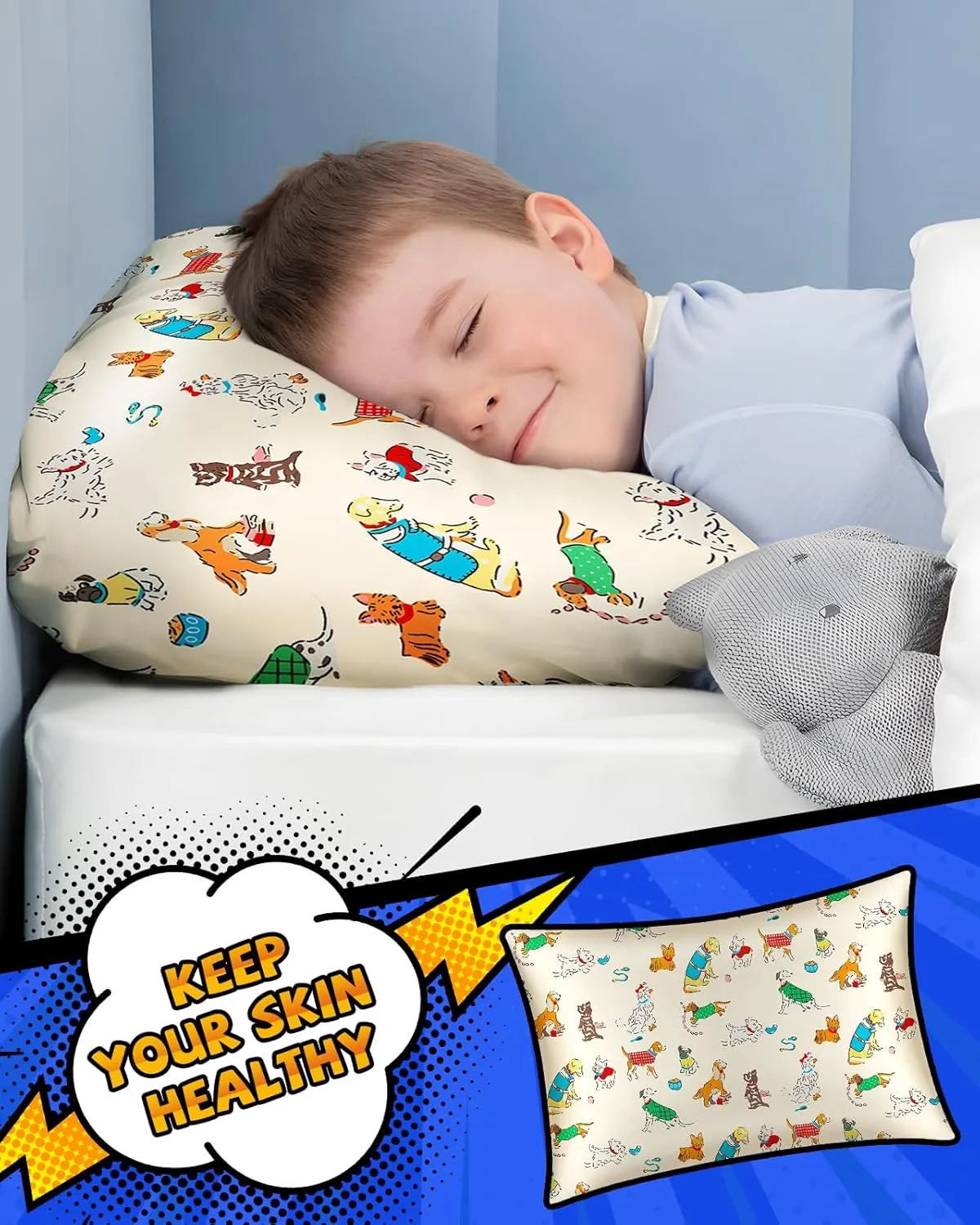 Kids Mulberry Silk Pillowcase - 30"x20" Queen Size, Cute Cartoon Kawaii Fun Pillowcase for Teens Boys Girls, Puppy Design