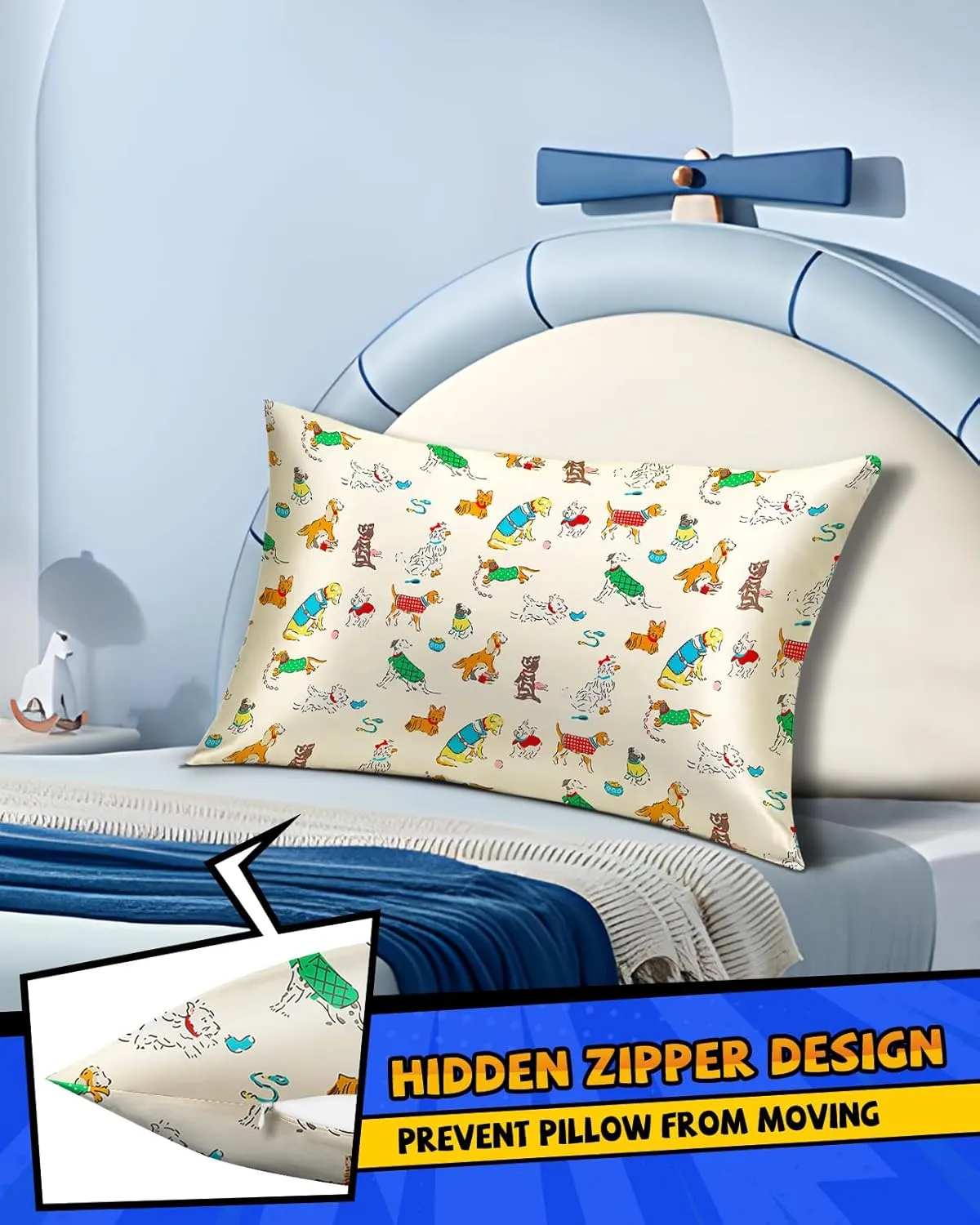 Kids Mulberry Silk Pillowcase - 30"x20" Queen Size, Cute Cartoon Kawaii Fun Pillowcase for Teens Boys Girls, Puppy Design