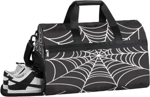 Kids Overnighter Duffel Bags for Boys Girls, Black Spider Web Carry-On Size Sports Gym Bag with Shoe Compartments for School Practice or Overnight Travel Weekender Sleepover Tote Bag