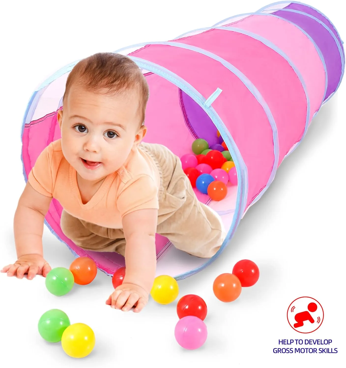 Kids Play Tunnel, Tunnel for Toddlers 1-3, Pop Up Crawl Tunnel Toy for Infant Baby Children Mesh See Through, Collapsible Tent Gift for Girl Boy