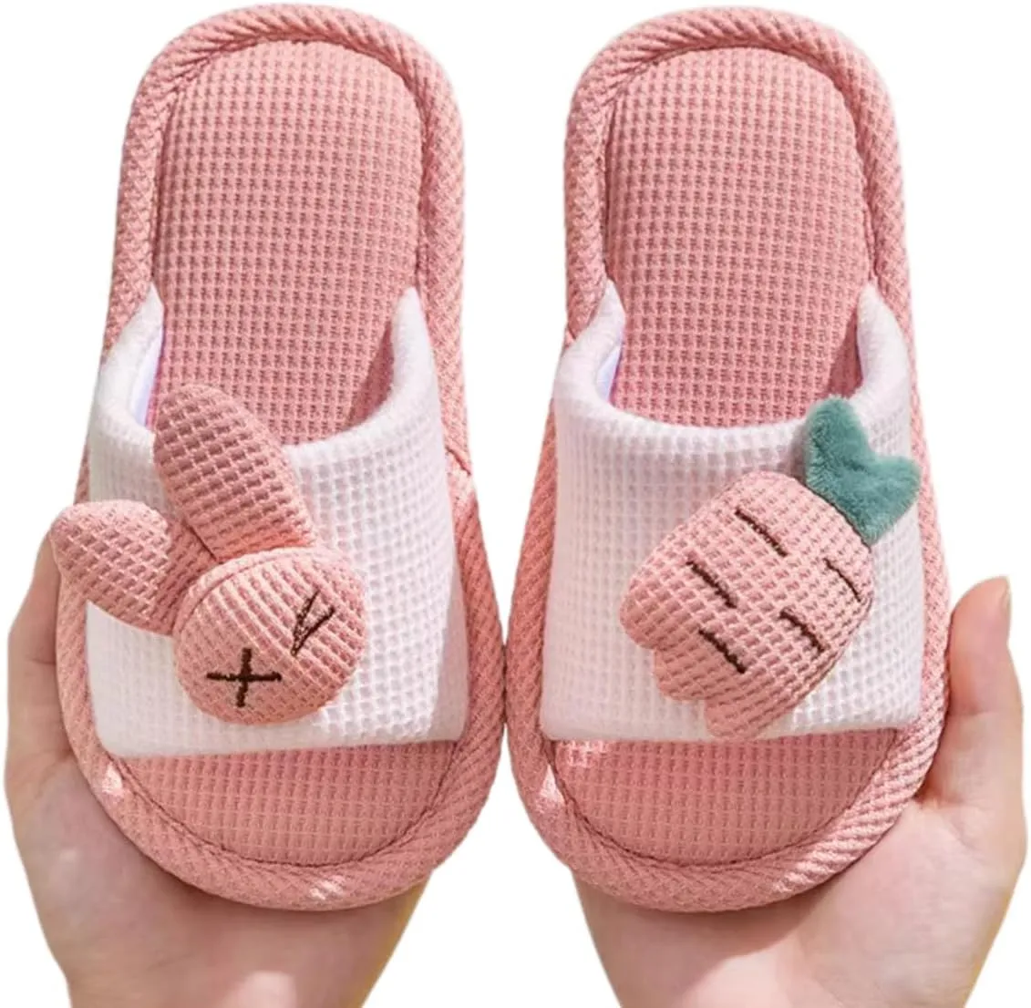 Kids Summer Linen Slippers, Toddler Girls' Boys' Cute Indoor Slip-Ons Carrot Rabbit House Shoes for Spring Autumn