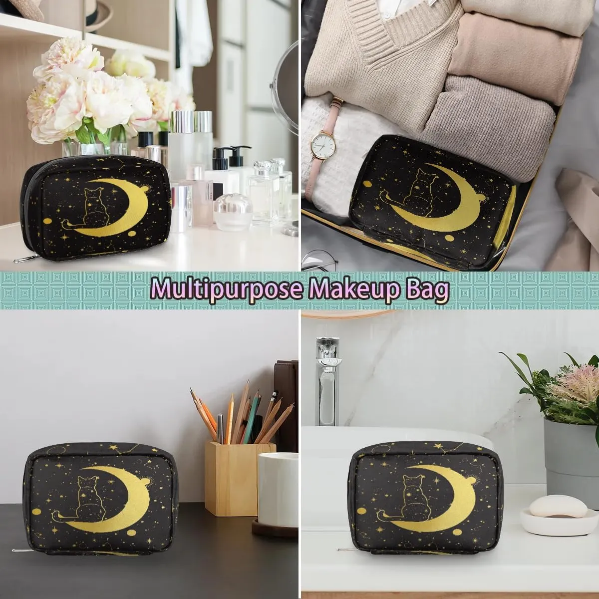 Kids Toiletry Bag for Boys, Small Cute Black Cat Wash Bag for Little Young Boys Waterproof Cosmetic Weekender Bag Toddler Traveling Toiletries
