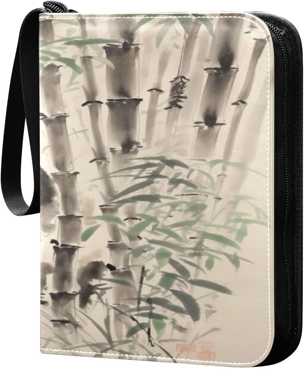 Kigai Trading Card Binder with 50 Sleeves, 400 Pockets PU Zipper Card Collection Binder 4-Pocket Portable Card Folder for Sports Cards, Game Cards (Panda Painting)