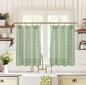 Kitchen Tier Curtains Set,Retro Cottage Core Decor Boho Window Treatments for Bathroom Small Windows,Sage Green
