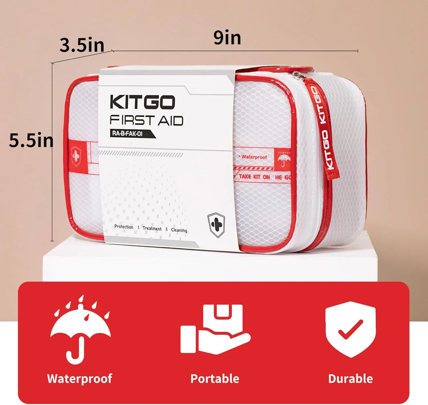 Kitgo First Aid Kit for Home,Travel Medicine kit with Essential Emergency Medical for Travel, Hiking, Sports, Office, Dorm,Waterproof First Aid Kit for Women, Red