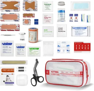 Kitgo First Aid Kit for Home,Travel Medicine kit with Essential Emergency Medical for Travel, Hiking, Sports, Office, Dorm,Waterproof First Aid Kit for Women, Red