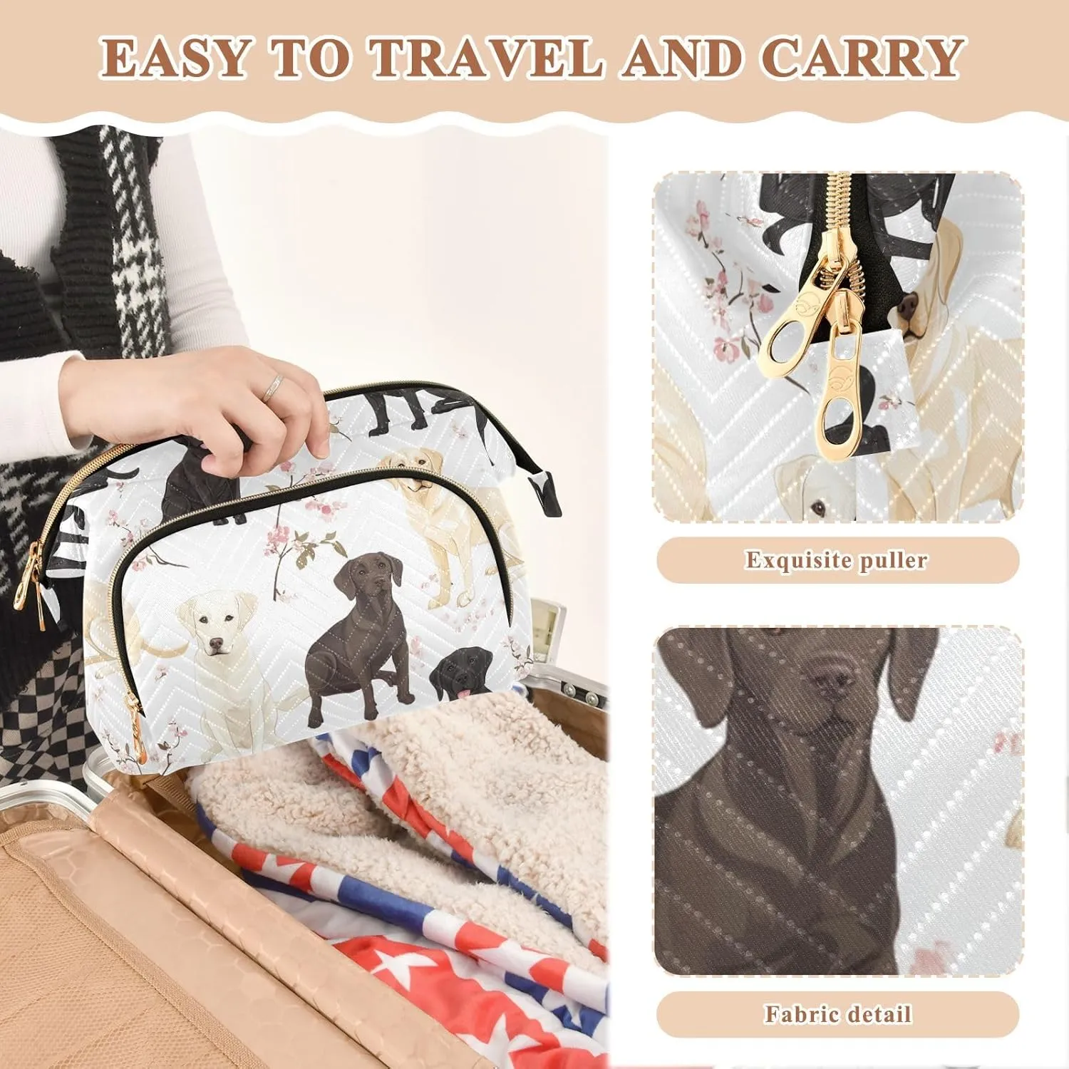 KLL Labrador Retriever Dogs White Toiletry Bags Lightweight Large Capacity Travel Women's Coin Change Purse for Travel Organizer