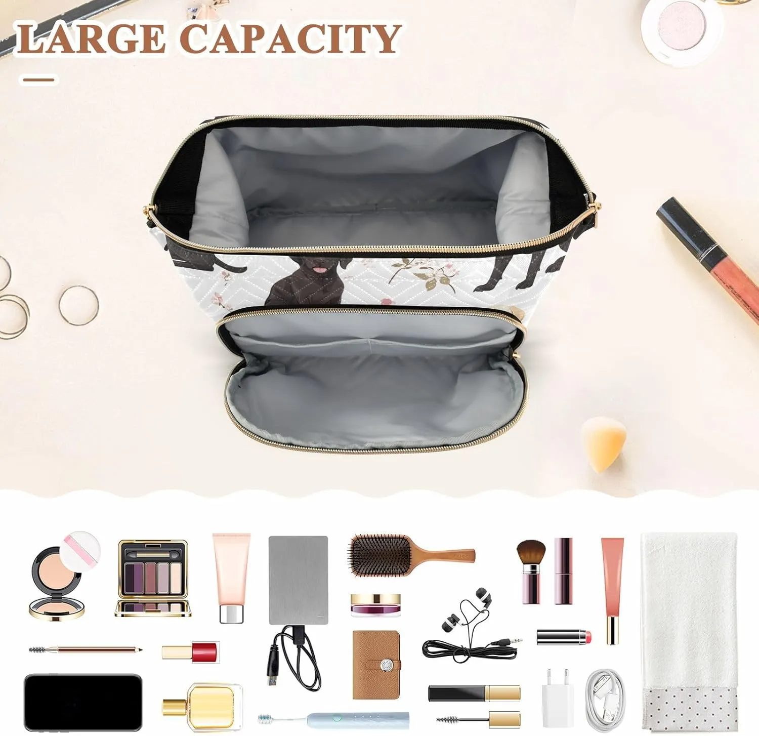 KLL Labrador Retriever Dogs White Toiletry Bags Lightweight Large Capacity Travel Women's Coin Change Purse for Travel Organizer