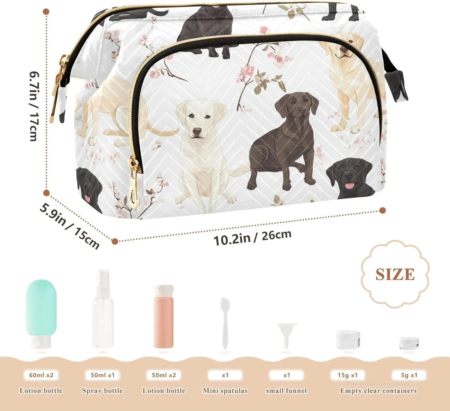 KLL Labrador Retriever Dogs White Toiletry Bags Lightweight Large Capacity Travel Women's Coin Change Purse for Travel Organizer