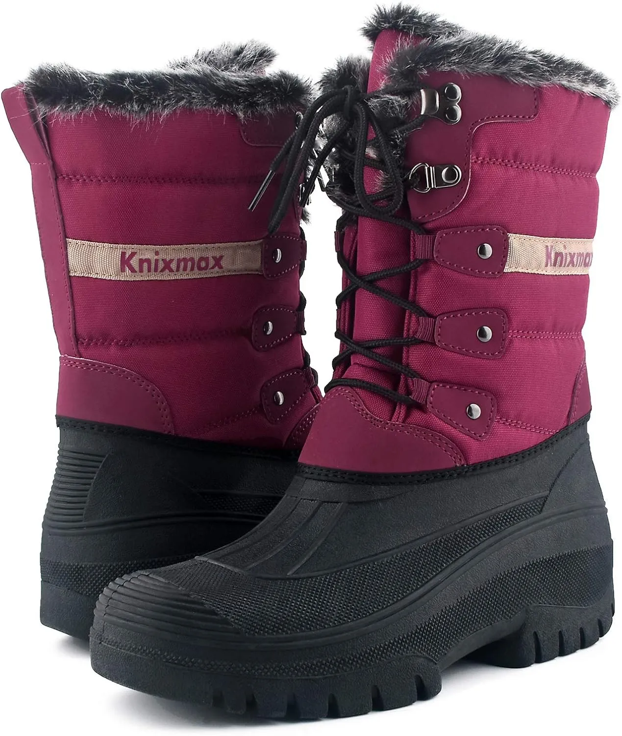 Knixmax Women's Winter Snow Boots Waterproof Mid Calf Booties Fur Lined Warm Outdoor Insulated Mucker Yard Skiing Hiking Boots