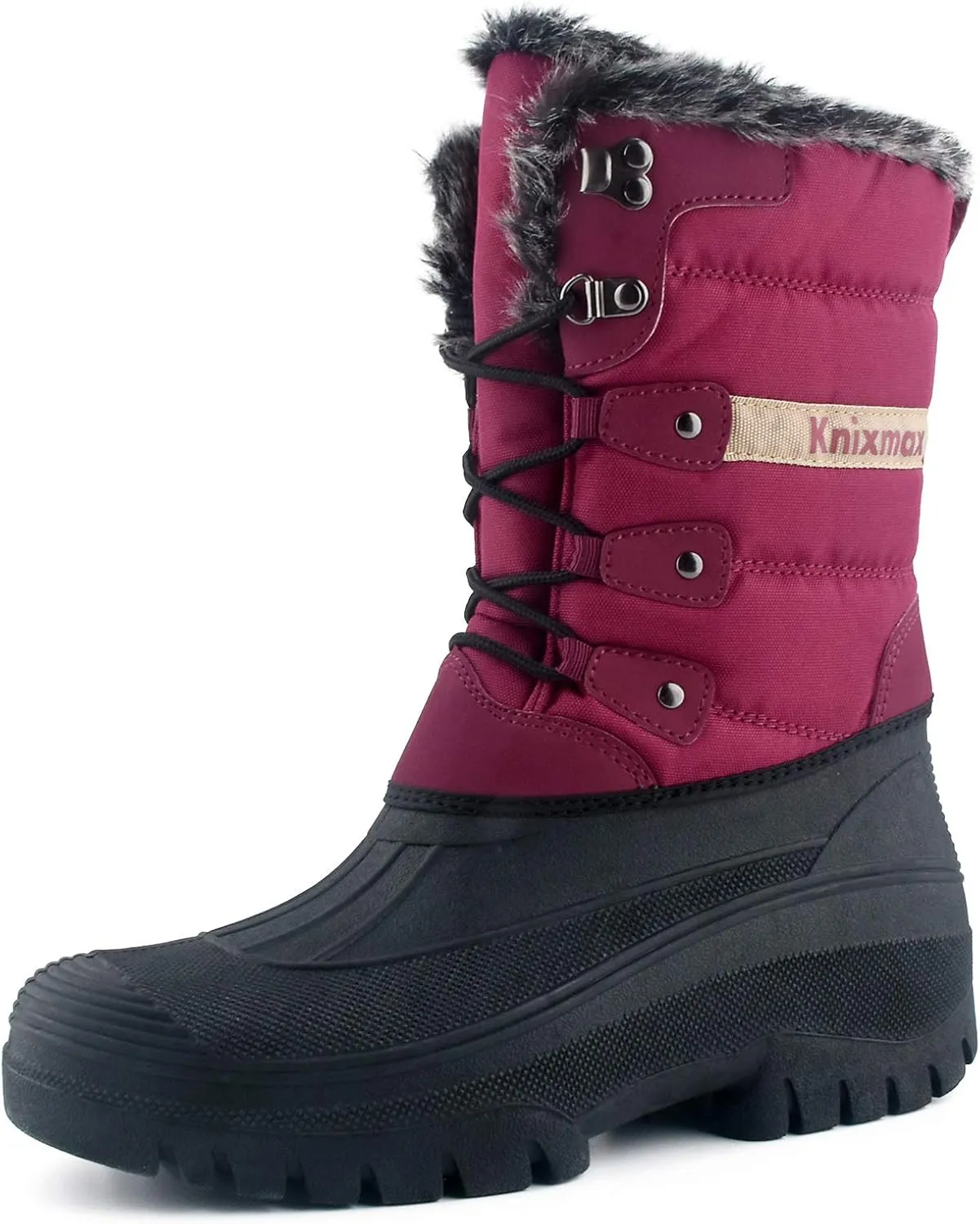 Knixmax Women's Winter Snow Boots Waterproof Mid Calf Booties Fur Lined Warm Outdoor Insulated Mucker Yard Skiing Hiking Boots