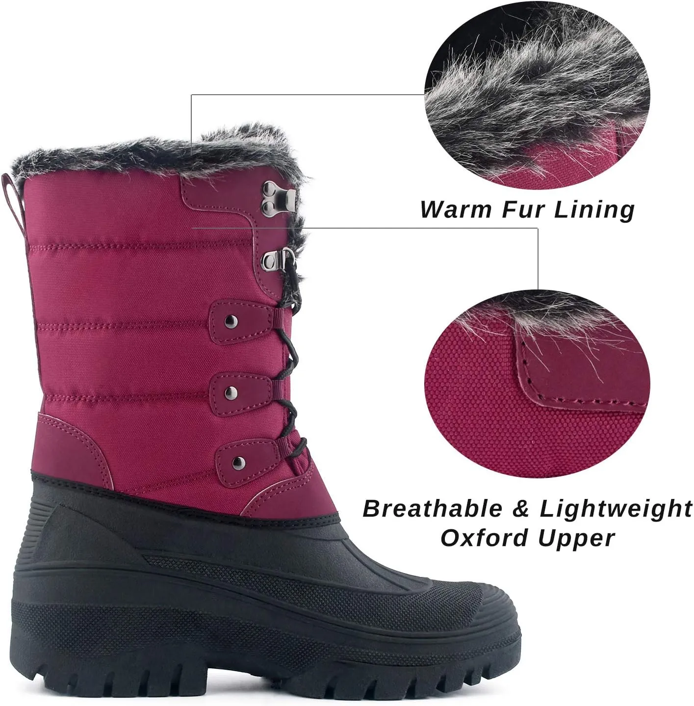 Knixmax Women's Winter Snow Boots Waterproof Mid Calf Booties Fur Lined Warm Outdoor Insulated Mucker Yard Skiing Hiking Boots