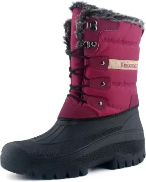Knixmax Women's Winter Snow Boots Waterproof Mid Calf Booties Fur Lined Warm Outdoor Insulated Mucker Yard Skiing Hiking Boots