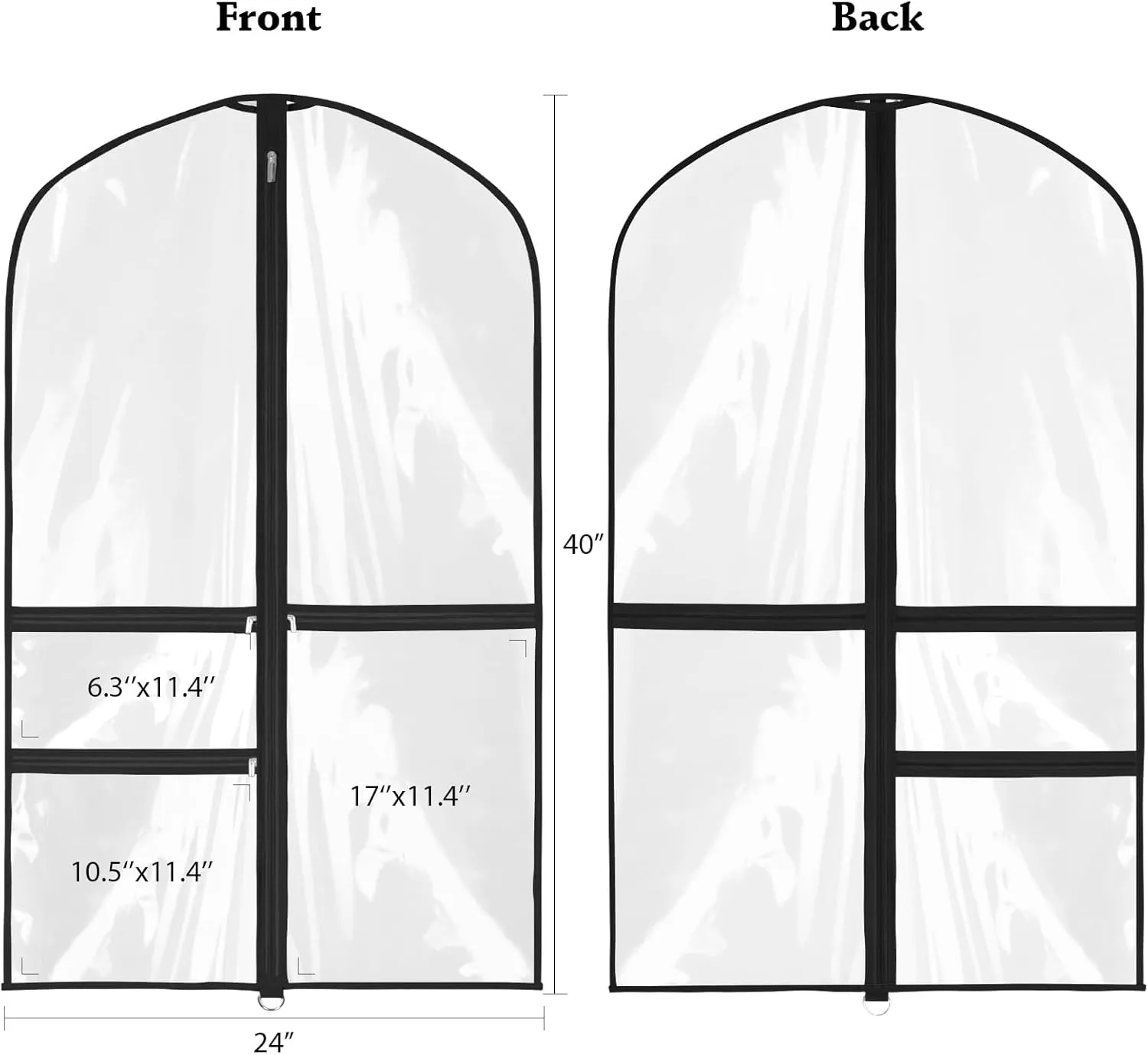 Kntiwiwo Clear Garment Bags for Dance Costumes, 40” Dance Garment Bags for Dancers, Kids Garment Bag for Dance Competitions with 3 Zipper Pockets, Garment Bags for Hanging Clothes, 6 Pack, Black