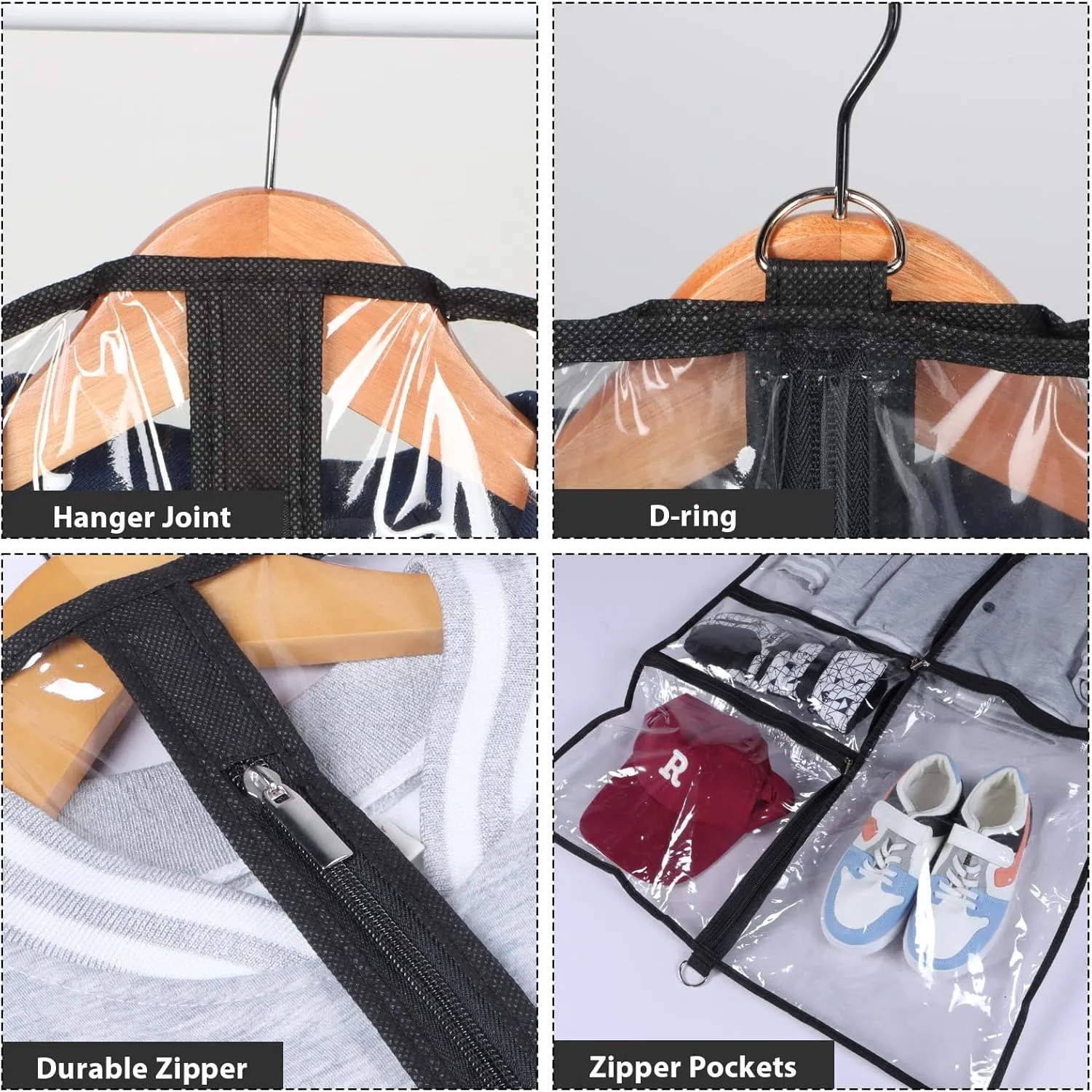 Kntiwiwo Clear Garment Bags for Dance Costumes, 40” Dance Garment Bags for Dancers, Kids Garment Bag for Dance Competitions with 3 Zipper Pockets, Garment Bags for Hanging Clothes, 6 Pack, Black