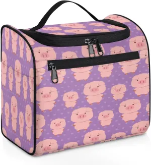 KOBLEN Cartoon Pig Travel Toiletry Bag Water-Resistant Makeup Cosmetic Bag with Hanging Hook Large Capacity Makeup Organizer for Women Travel Essentials