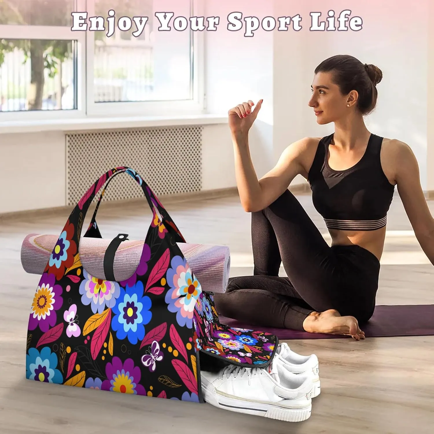KOBLEN Yoga Gym Bags for Women Duffel Bag with Shoe Compartment and Yoga Mat Portable Weekender Bags for Pilates Travel Offices Workout Beach