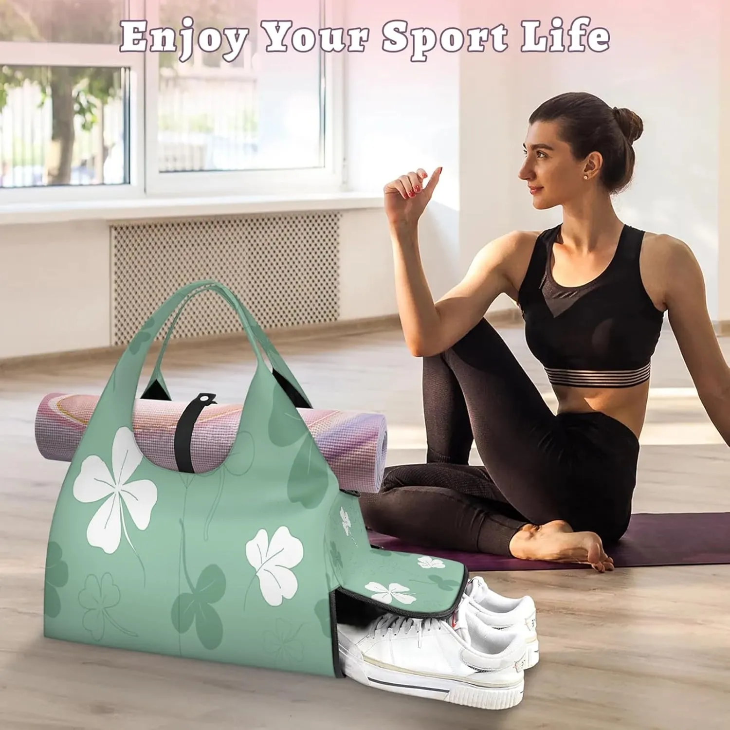 KOBLEN Yoga Gym Bags for Women Duffel Bag with Shoe Compartment and Yoga Mat Portable Weekender Bags for Pilates Travel Offices Workout Beach