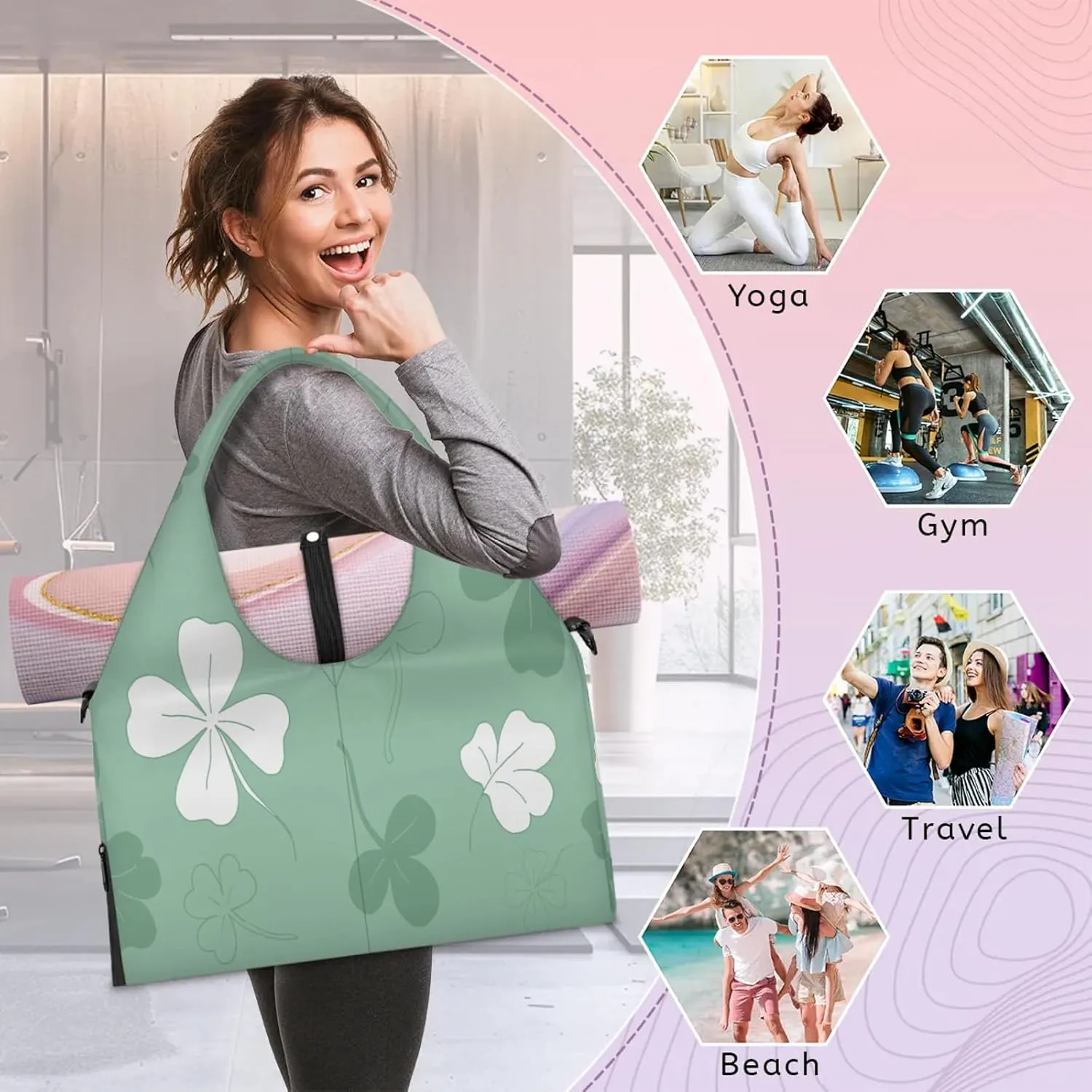 KOBLEN Yoga Gym Bags for Women Duffel Bag with Shoe Compartment and Yoga Mat Portable Weekender Bags for Pilates Travel Offices Workout Beach