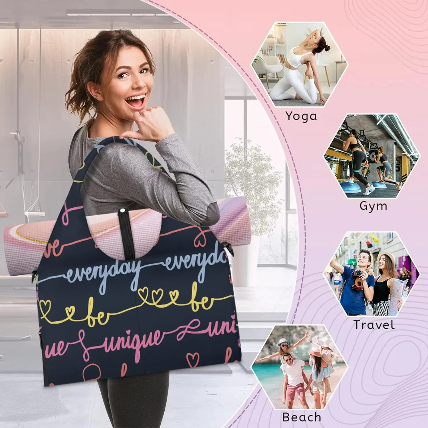 KOBLEN Yoga Gym Bags for Women Duffel Bag with Shoe Compartment and Yoga Mat Portable Weekender Bags for Pilates Travel Offices Workout Beach