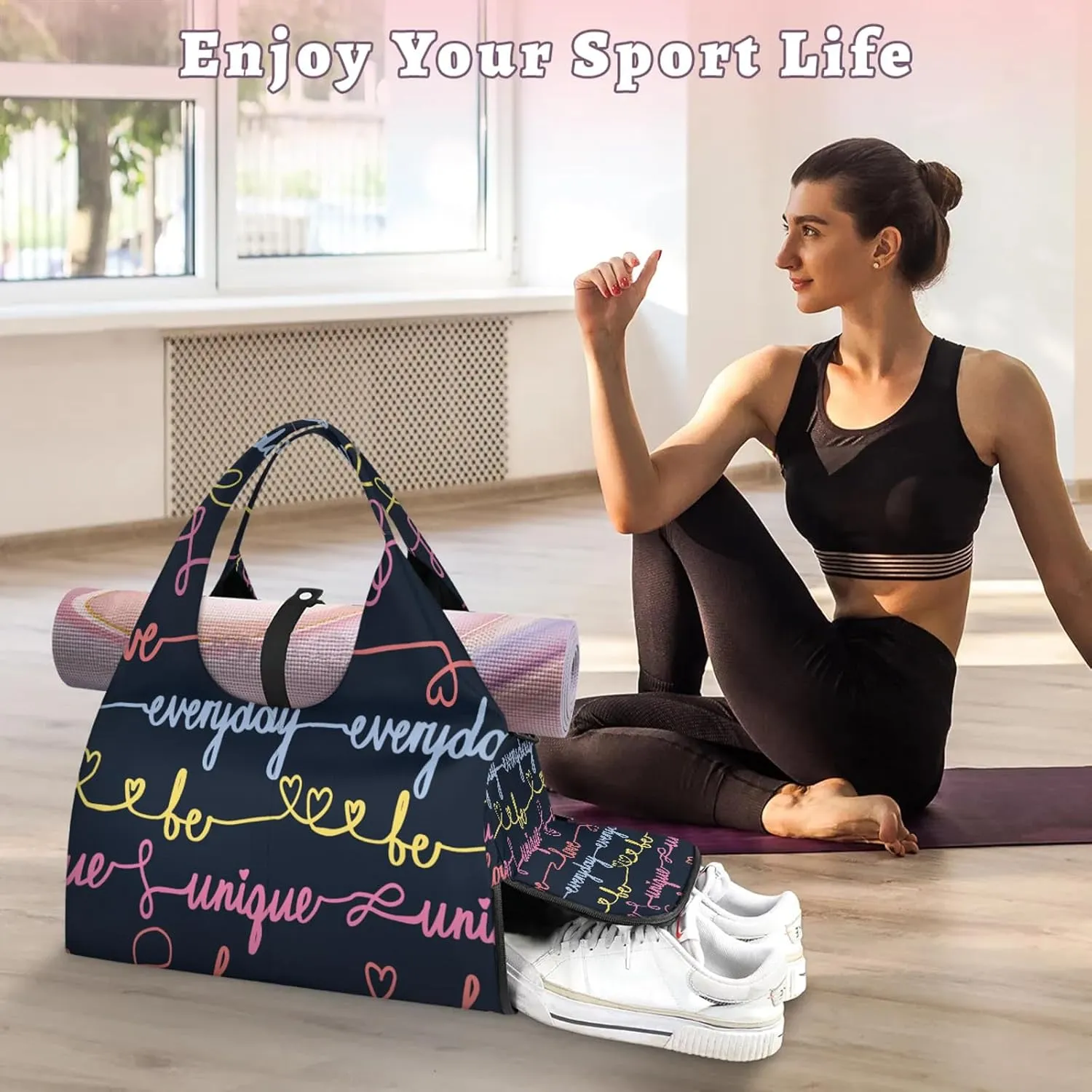 KOBLEN Yoga Gym Bags for Women Duffel Bag with Shoe Compartment and Yoga Mat Portable Weekender Bags for Pilates Travel Offices Workout Beach