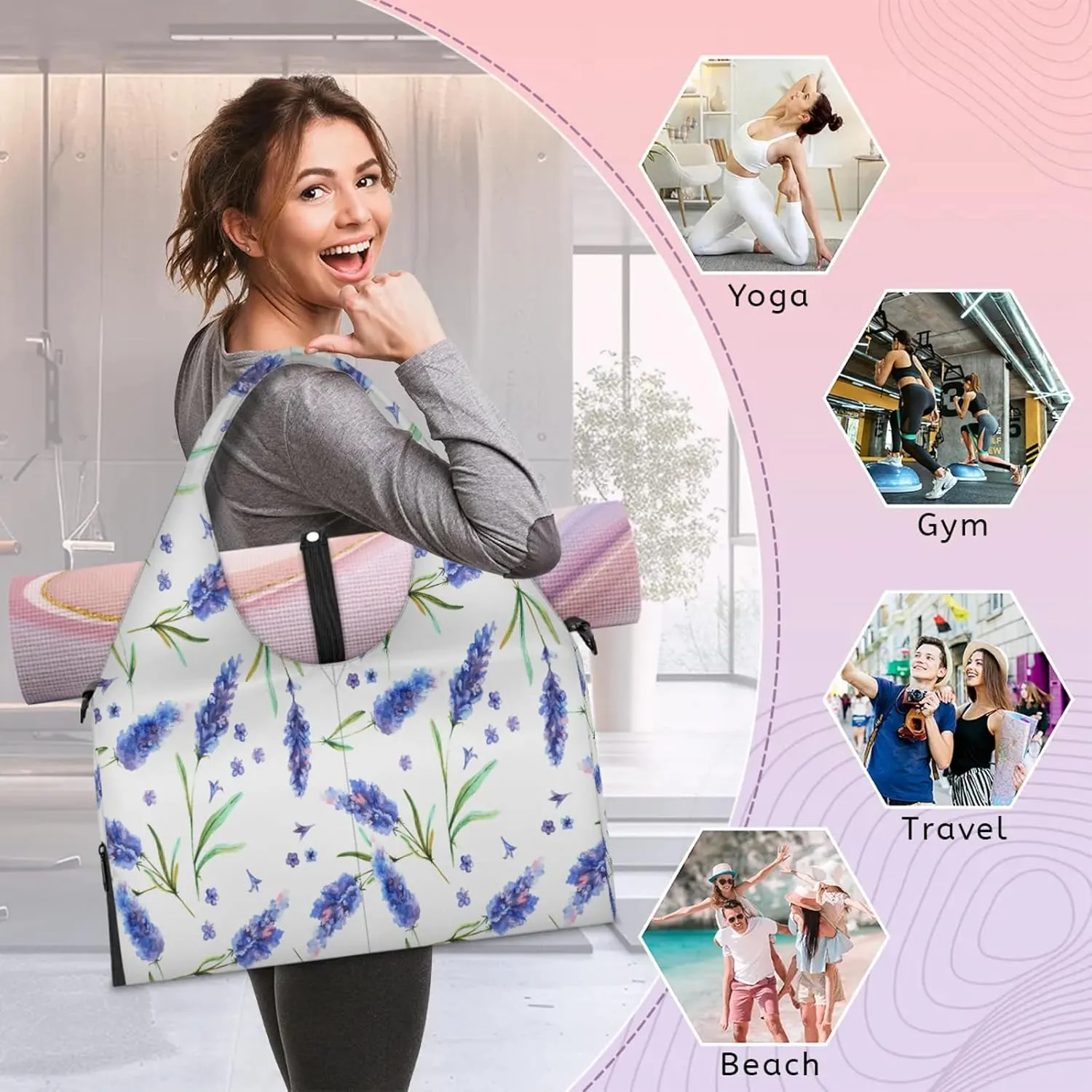 KOBLEN Yoga Gym Bags for Women Duffel Bag with Shoe Compartment and Yoga Mat Portable Weekender Bags for Pilates Travel Offices Workout Beach