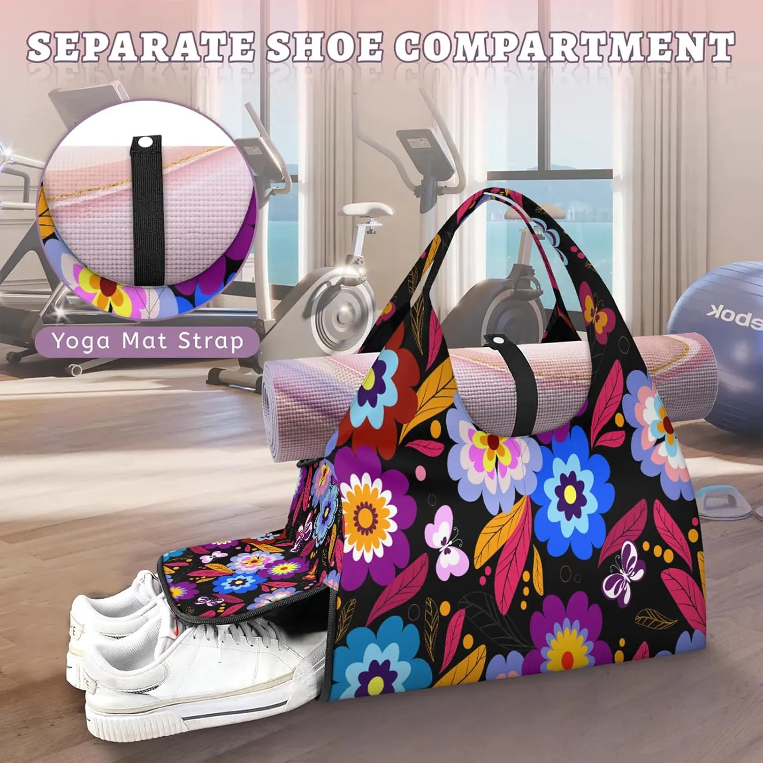KOBLEN Yoga Gym Bags for Women Duffel Bag with Shoe Compartment and Yoga Mat Portable Weekender Bags for Pilates Travel Offices Workout Beach