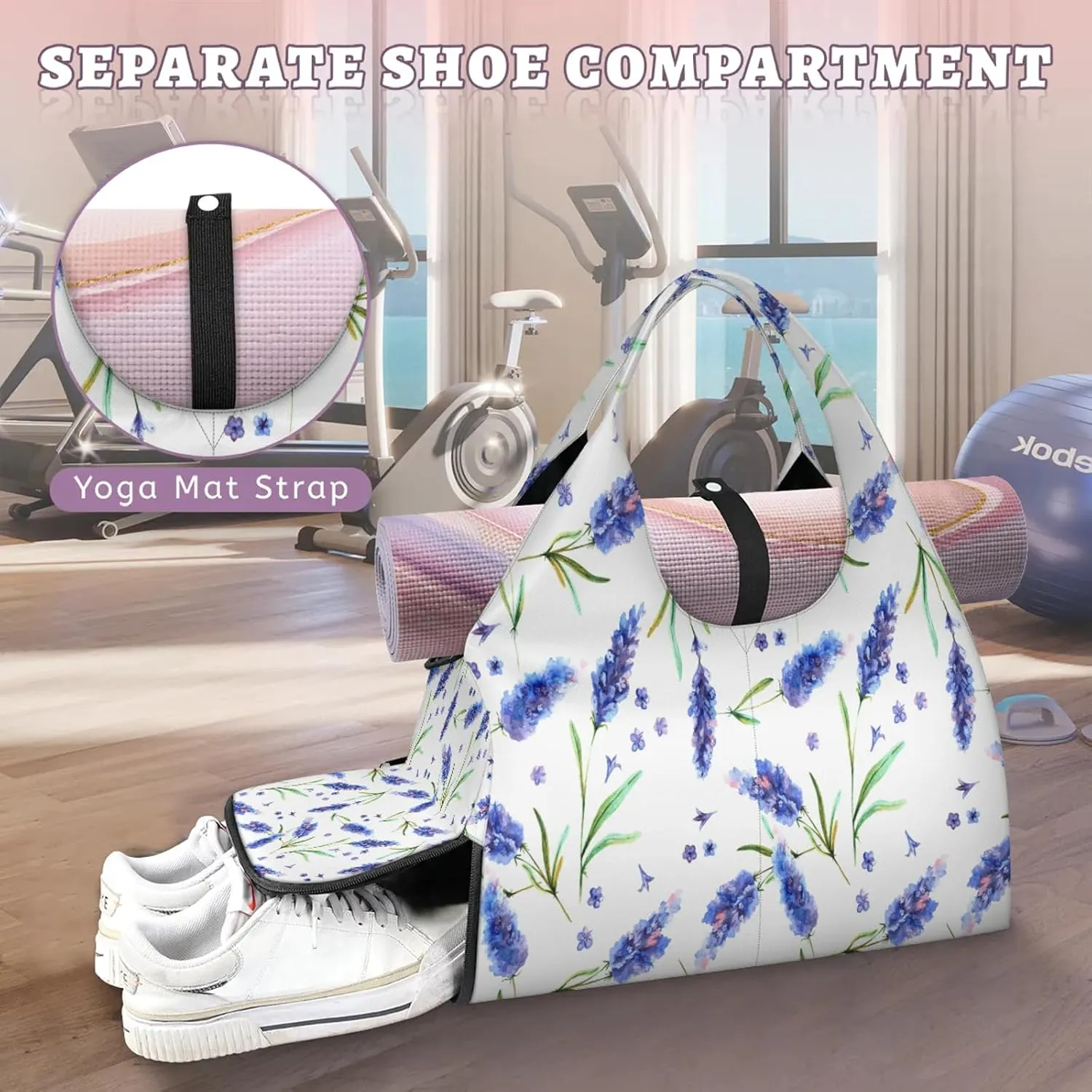 KOBLEN Yoga Gym Bags for Women Duffel Bag with Shoe Compartment and Yoga Mat Portable Weekender Bags for Pilates Travel Offices Workout Beach