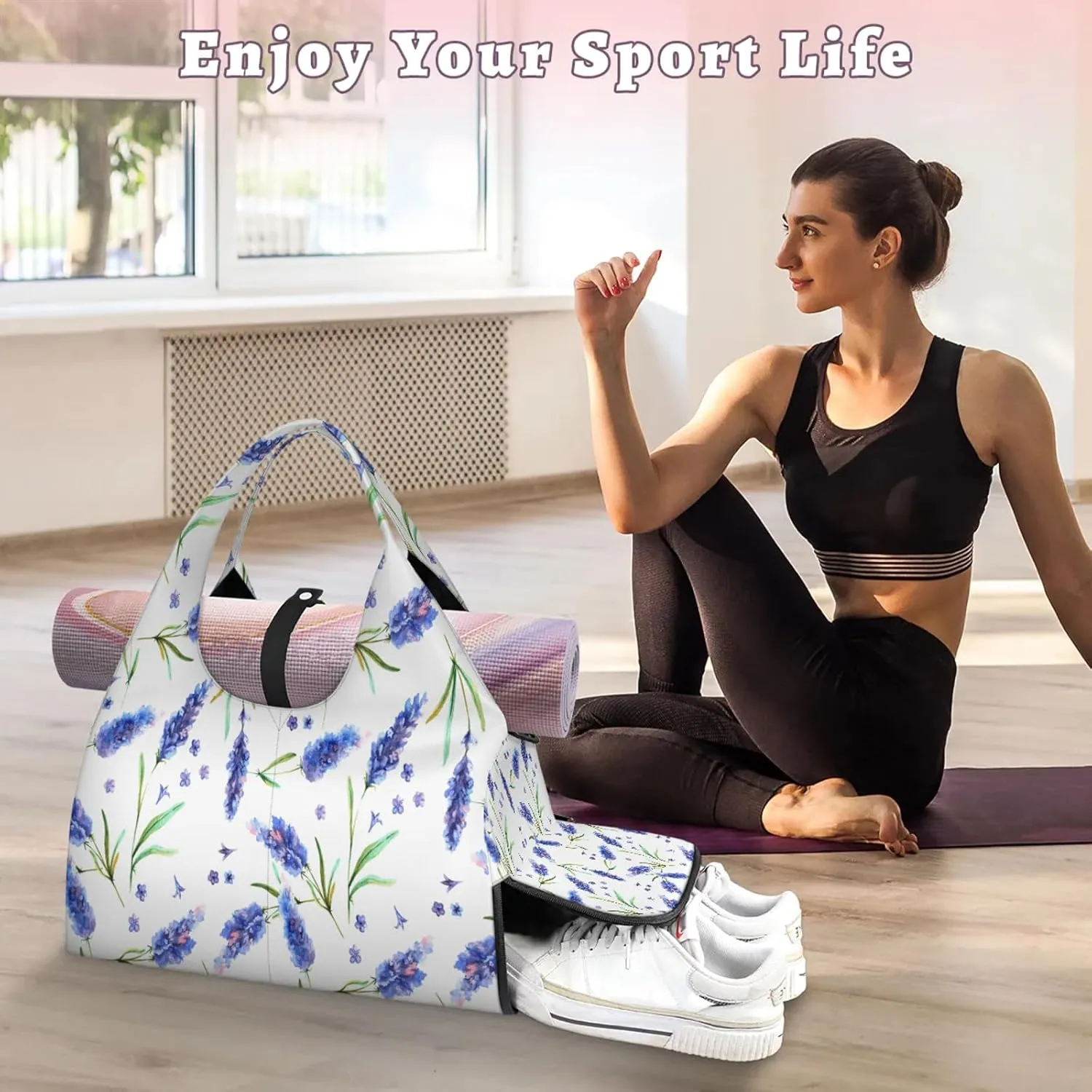 KOBLEN Yoga Gym Bags for Women Duffel Bag with Shoe Compartment and Yoga Mat Portable Weekender Bags for Pilates Travel Offices Workout Beach