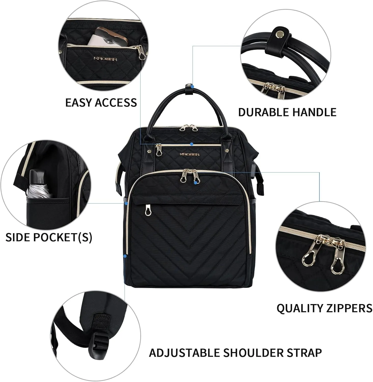 KROSER Laptop Backpack 17" Stylish Backpack Water Repellent College Casual Daypack with USB Port Travel Business Work Bag for Men/Women-Quilted