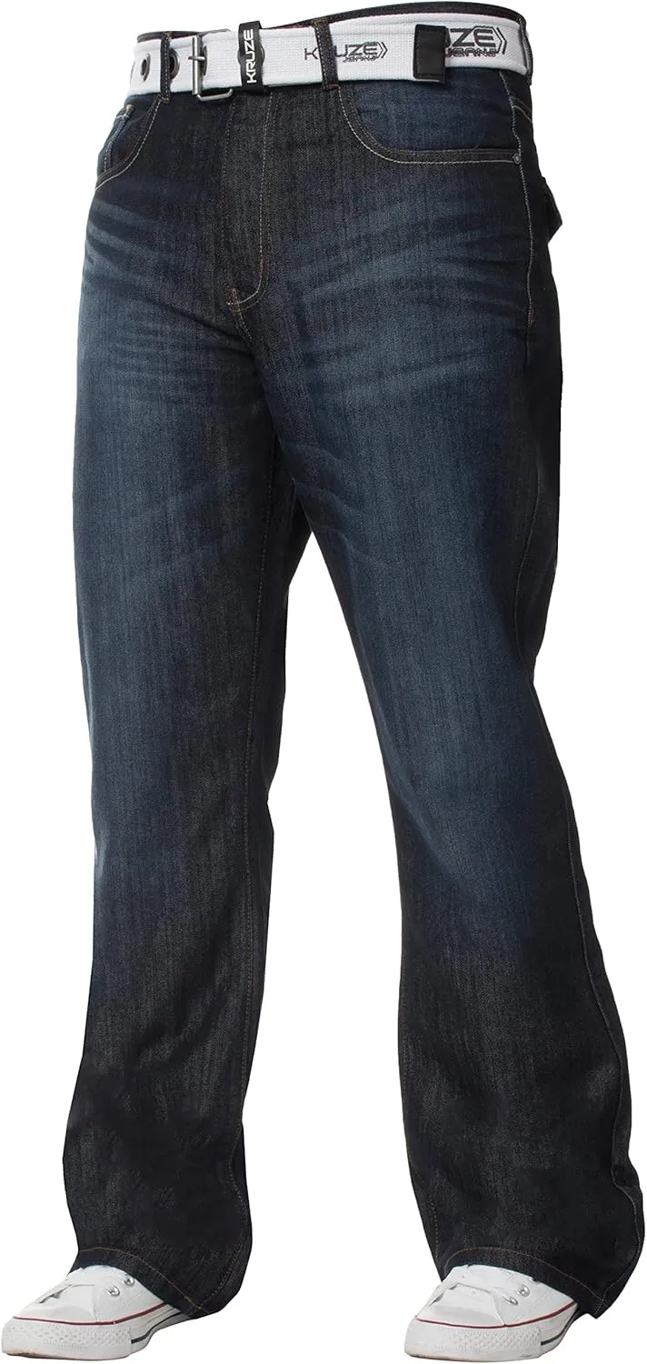 Kruze New Mens Bootcut Jeans Flare Wide Leg Denim Pants Big King All Waist Sizes