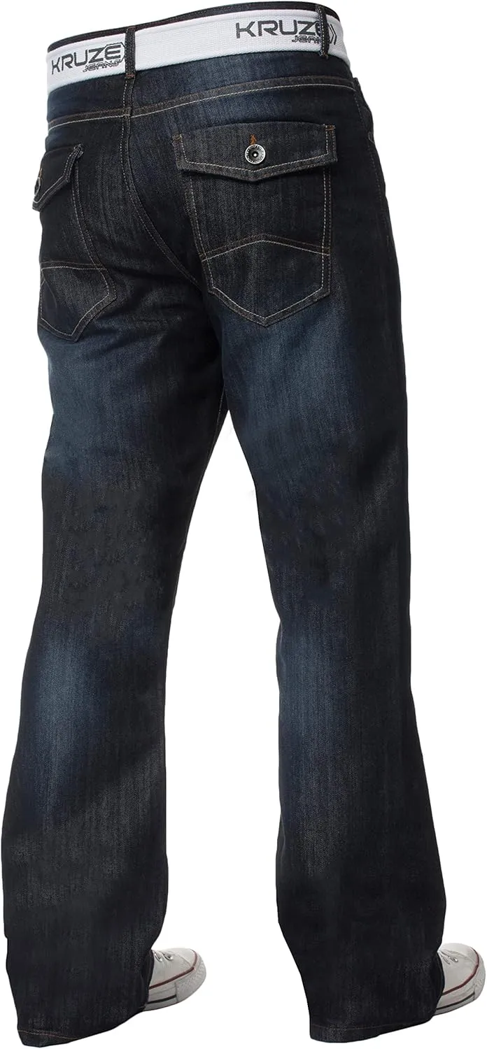Kruze New Mens Bootcut Jeans Flare Wide Leg Denim Pants Big King All Waist Sizes