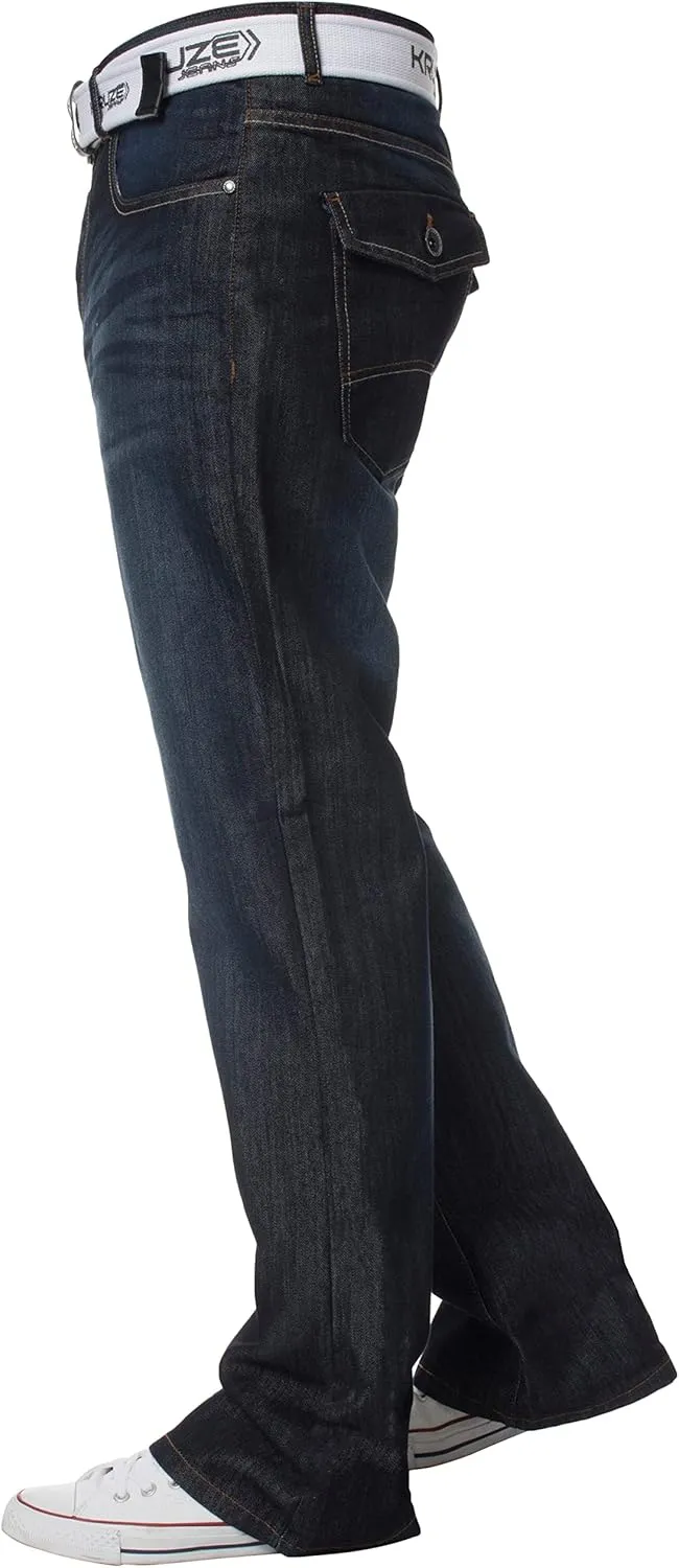 Kruze New Mens Bootcut Jeans Flare Wide Leg Denim Pants Big King All Waist Sizes