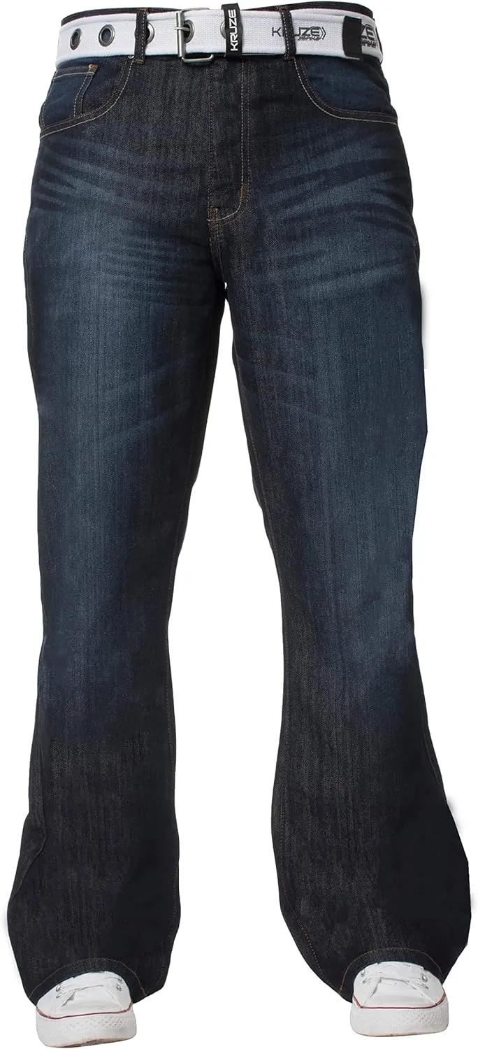 Kruze New Mens Bootcut Jeans Flare Wide Leg Denim Pants Big King All Waist Sizes