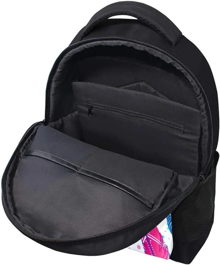 Kuizee Classic Backpack Schoolbag Adjustable Padded Shoulder Straps Daypack ﻿Painted Bird Feathers Colorful Casual Bags Durable College Daily 16Inch