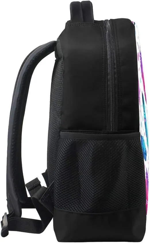 Kuizee Classic Backpack Schoolbag Adjustable Padded Shoulder Straps Daypack ﻿Painted Bird Feathers Colorful Casual Bags Durable College Daily 16Inch