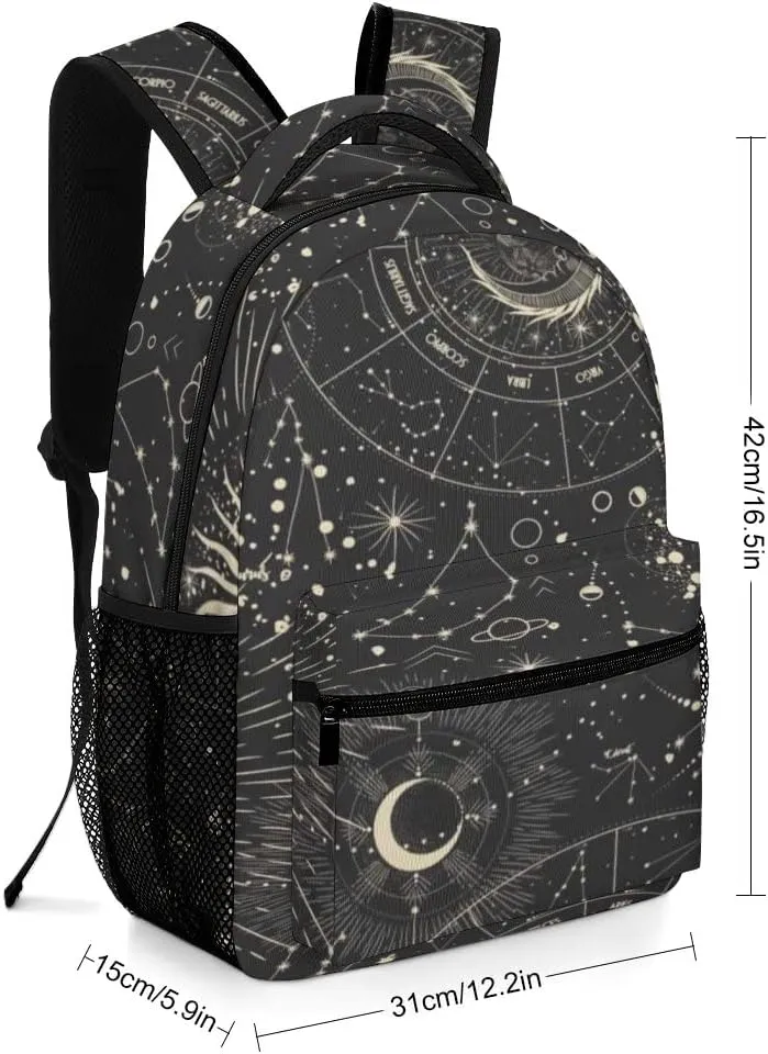 Kuizee Travel Laptop Backpack Business Daypack Work Bookbag Moon Phases Sun Zodiac Mysterious Astrology Durable iPad Tablet School College Book Bags Casual Bags for Men and Women