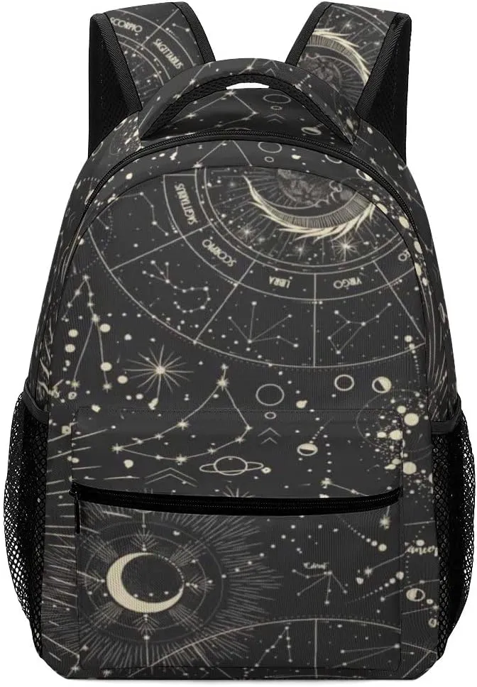 Kuizee Travel Laptop Backpack Business Daypack Work Bookbag Moon Phases Sun Zodiac Mysterious Astrology Durable iPad Tablet School College Book Bags Casual Bags for Men and Women