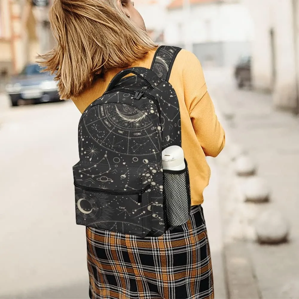 Kuizee Travel Laptop Backpack Business Daypack Work Bookbag Moon Phases Sun Zodiac Mysterious Astrology Durable iPad Tablet School College Book Bags Casual Bags for Men and Women