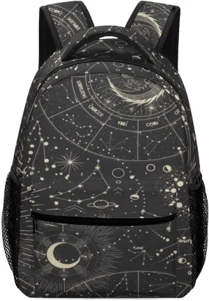 Kuizee Travel Laptop Backpack Business Daypack Work Bookbag Moon Phases Sun Zodiac Mysterious Astrology Durable iPad Tablet School College Book Bags Casual Bags for Men and Women
