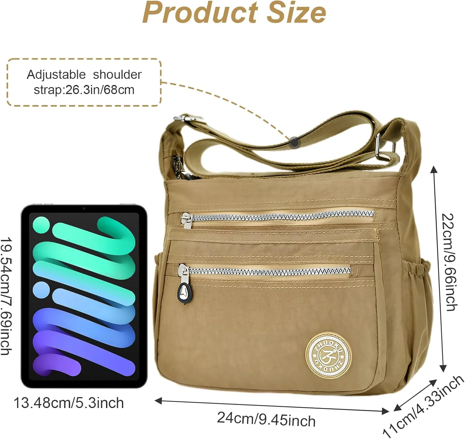KXF Women's Waterproof Nylon Casual Crossbody Shoulder Messenger Bag Travel Purse Handbag with Multi Pocket