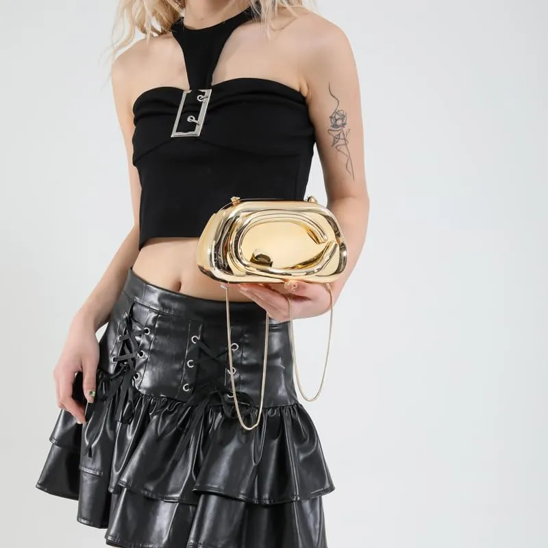 Ladies All-Match Shoulder Bag with Chain Versatile Sling Bag Buckle Elegant Evening Bag Shopping Travel Party Phone