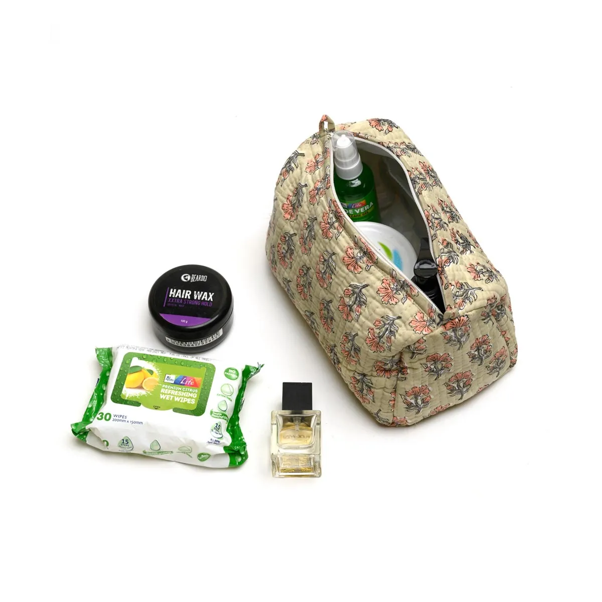 LAJWANTI BUTTI QUILTED TOILETRY BAG