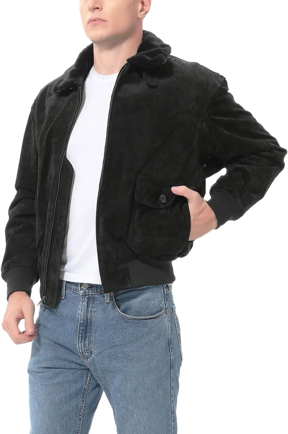 Landing Leathers Men Navy G-1 Leather Flight Bomber Jacket (Also available in Big & Tall)